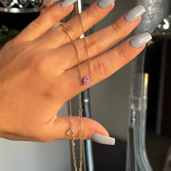 Sterling silver pink opal hamsa hand gold choker - Picture 1 of 4